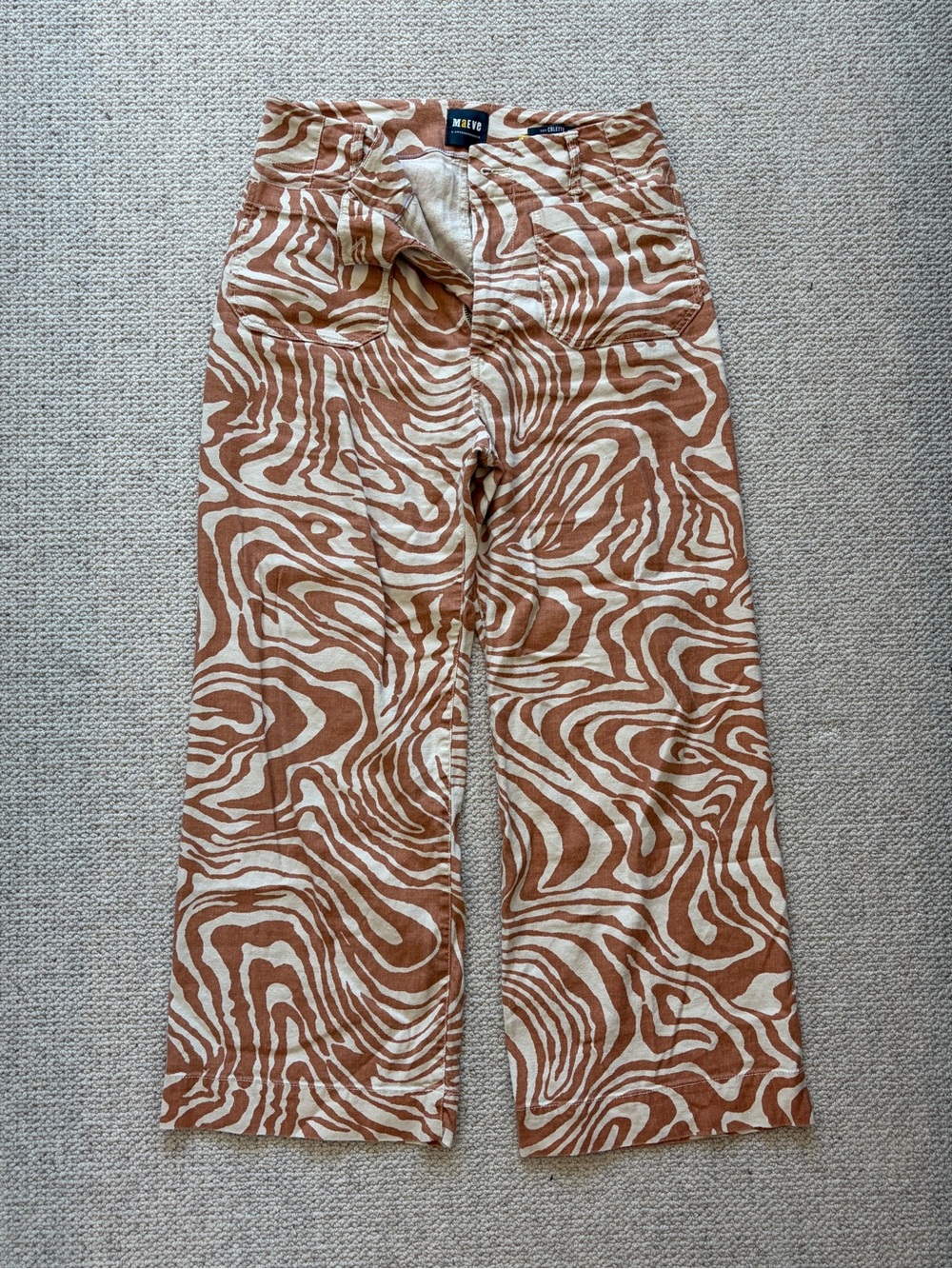 Maeve Anthropologie Colette Rust Cream Swirl Wide Leg Pants 27